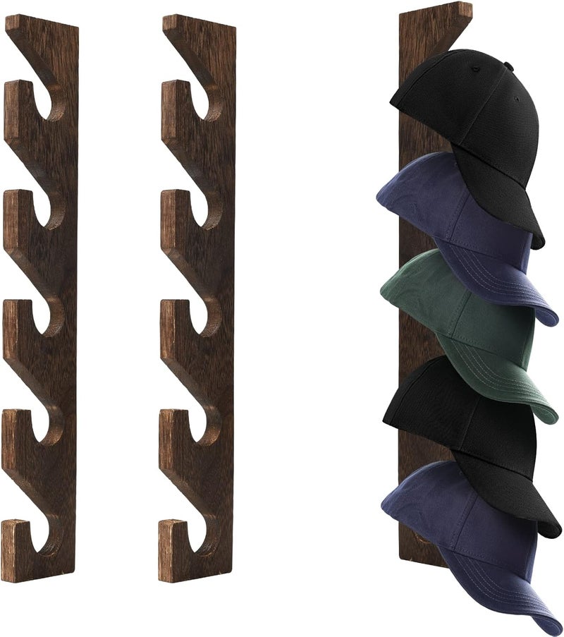 Bessny 2PCS Wall Mounted Wooden Hat Rack for Baseball Caps - Solid Wood Organizer & Storage Display for Closet Door, Bedroom, Entryway, Laundry - Image 1